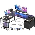thumbnail image 1 of Homieasy Reversible L-Shaped Gaming Desk with Power Outlet & LED Light Strip, Home Office Computer Desk with Monitor Stand, File Drawer and Workstation,Black, 1 of 7