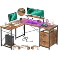 thumbnail image 1 of Homieasy Reversible L-Shaped Gaming Desk with Power Outlet & LED Light Strip, Home Office Computer Desk with Monitor Stand, File Drawer and Workstation,Rustic Brown, 1 of 7