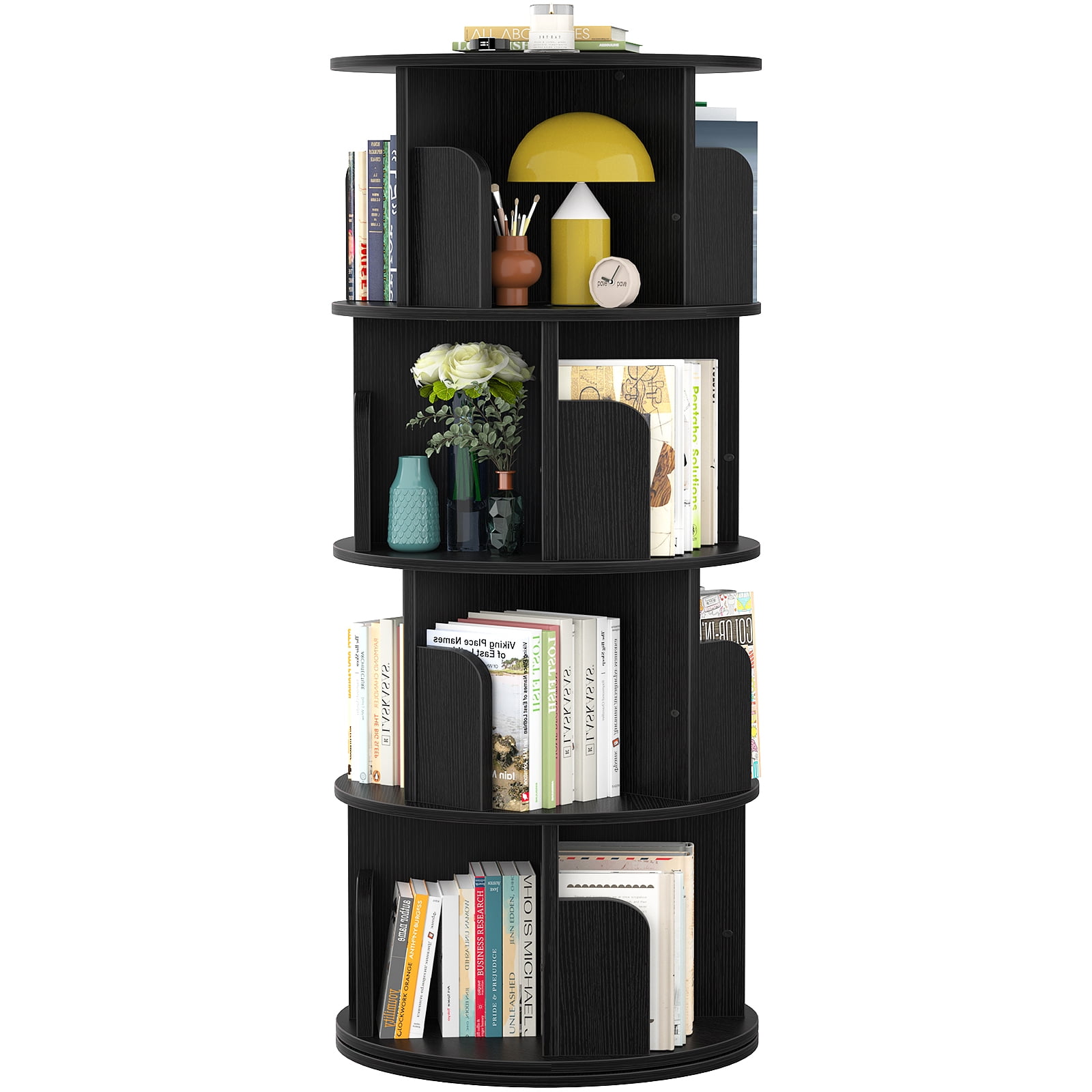 Storage Shelf Solid Wood Rotating Bookshelf 360-degree Bookcase, Simple  Space-Saving Creative Small Shelf for Living Room (Color : 44x44x125cm Log