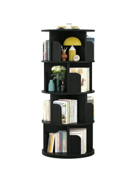 Homieasy Rotating Bookshelf, 360 Display Corner Bookshelf for Small Space, 4 Tier Floor Standing Bookcase Storage Rack, Wood Narrow Book Shelf Organizer for Bedroom, Living Room, Study Room, Black