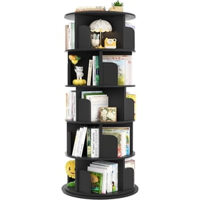 Homieasy Rotating Bookshelf, 360 Display Wood Spinning Bookshelf Tower, 5 Tier Floor Standing Bookcase Storage Rack, Revolving Bookcase Corner Bookshelf for Small Space, Black