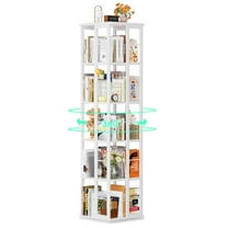 Homieasy Rotating Bookshelf, 360 Display Wood Spinning Bookshelves, 5 Tier Floorstanding Narrow Bookcase, Corner Bookshelf for Small Space, White