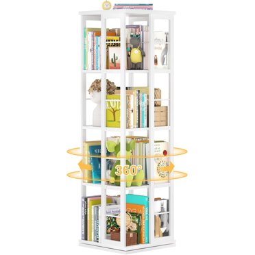 Side Table BBTEQEKN 5-Tier Rotating Bookshelf - 360° Spinning Book Cabinet With Metal Frame For Small Spaces, Black Revolving Book Shelves