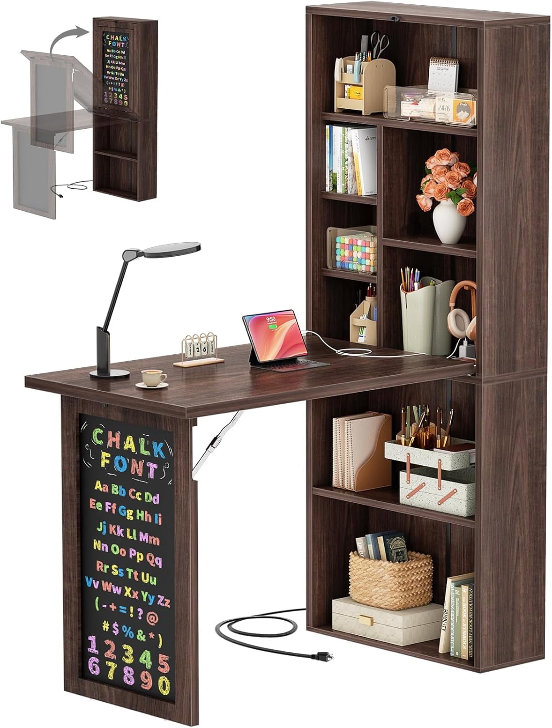 Homieasy Small Folding Desk with Outlets, Convertible Writing Desk for ...