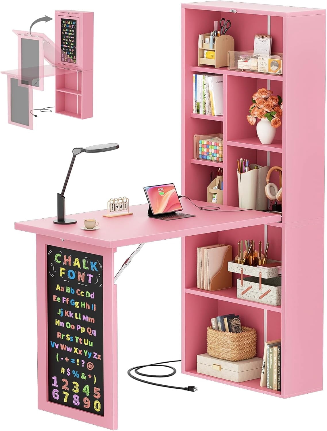Homieasy Small Folding Desk with Outlets, Convertible Writing Desk for ...