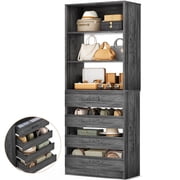 Homieasy Space-Saving Modular Closet Organizer System with 4 Drawers & Adjustable Shelves - Wood Storage Cabinet for Bedroom/Entryway, Easy Assembly Tall Wardrobe Unit in Gray Oak Finish