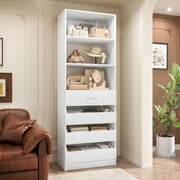 Homieasy Space-Saving Modular Closet Organizer System with 4 Drawers & Adjustable Shelves - Wood Storage Cabinet for Bedroom/Entryway, Easy Assembly Tall Wardrobe Unit in White Finish