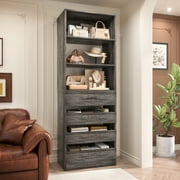 Homieasy Space-Saving Modular Closet Organizer System with 4 Drawers & Adjustable Shelves - Wood Storage Cabinet for Bedroom/Entryway, Easy Assembly Tall Wardrobe Unit in Gray Oak Finish