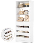 Homieasy Space-Saving Modular Closet Organizer System with 4 Drawers & Adjustable Shelves - Wood Storage Cabinet for Bed