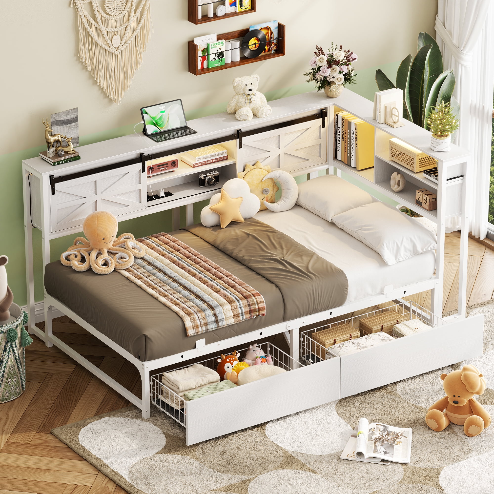 Homieasy Twin Daybed Frame with Storage Headboard, Corner Bed Frame ...