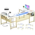 thumbnail image 1 of Homieasy U Shaped Desk with Power Outlet and LED Strips, Reversible Corner Computer Desk with Storage Shelf, Ergonomic L-Shaped Gaming Desk with Monitor Stand, 2 Person Home Office Desk, Rustic, 1 of 8