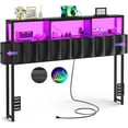 thumbnail image 1 of Homieasy Upholstered Full Headboard with Hidden Drawer Storage, Headboards for Full Size with Power Outlet and LED Light, Sturdy and Stable Headboard, Black, 1 of 7