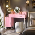 thumbnail image 1 of Homieasy Vanity Desk with 4 Storage Drawers - Modern Makeup Vanity Table with Charging Station, White Vanity Desk with Reversible Cabinet Dressing Table Set with Divided Organizers, Pink, 1 of 7