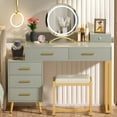 thumbnail image 1 of Homieasy Vanity Desk with Mirror and Lights, Modern Makeup Vanity Table Set with 6 Storage Drawers and Cushioned Stool for Bedroom, Dressing Table with Divided Organizers for Women, Cyan, 1 of 8