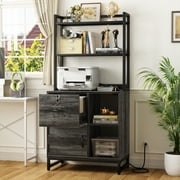 Homieasy Vertical Filing Cabinet with Lock & Charging Station - Large Drawer Wood File Cabinet with Bookshelf, Printer S