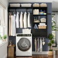 thumbnail image 1 of Homieasy Wall Cabinet with Hanging Rods, 60'' Wide Laundry Wall Cabinet with 2 Drawers, Open Rack & Adjustable Inner Shelf, Storage Cabinet Wall Mounted, Black, 1 of 7