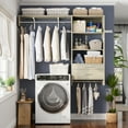 thumbnail image 1 of Homieasy Wall Cabinet with Hanging Rods, 60'' Wide Laundry Wall Cabinet with 2 Drawers, Open Rack & Adjustable Inner Shelf, Storage Cabinet Wall Mounted, White Oak, 1 of 7