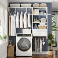 thumbnail image 1 of Homieasy Wall Cabinet with Hanging Rods, 60'' Wide Laundry Wall Cabinet with 2 Drawers, Open Rack & Adjustable Inner Shelf, Storage Cabinet Wall Mounted, White, 1 of 7