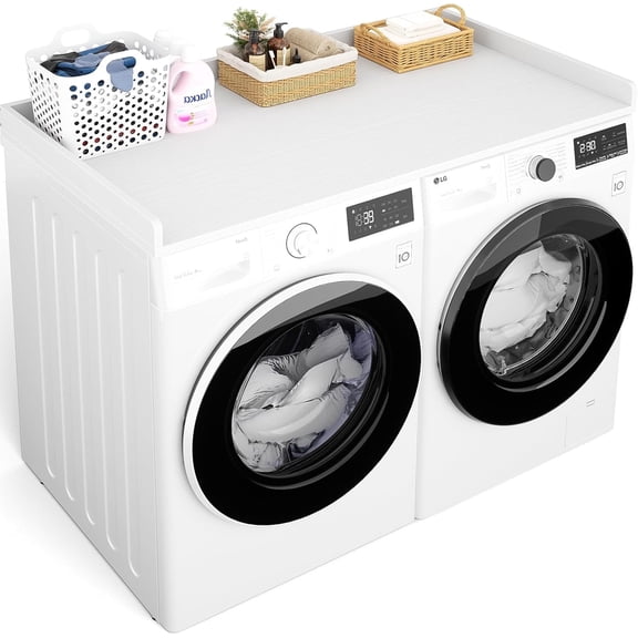Homieasy Washer and Dryer Countertop, Laundry Room Organization with Non-Slip Pads, Wood Shelf Topper with Round Corner Edge Rails, Laundry Folding Organizer for Laundry, White