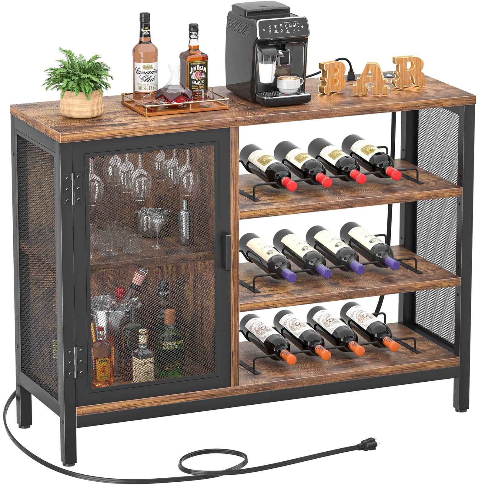 Homieasy Wine Bar with Power Outlets, Industrial Coffee Bar