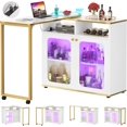thumbnail image 1 of Homieasy Wine Cabinet with Charging Station and LED Light, Rotating Wine Rack Table for Liquor with Glass Holder and Wine Rack Storage, Freestanding Floor Coffee Bar Cabinet for Kitchen, White, 1 of 8