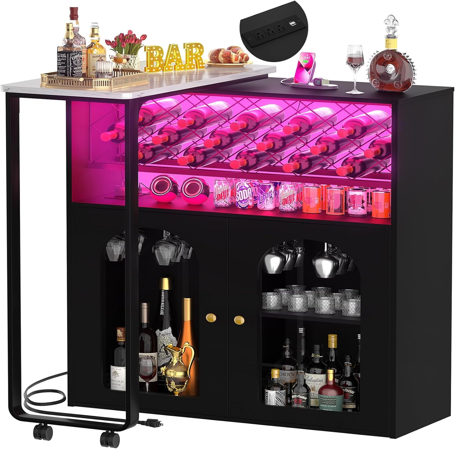 Homieasy Wine Rotate, Wine Bar with Power Outlets & LED