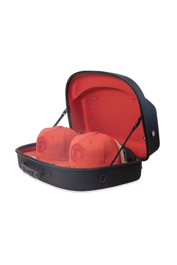Authentic Cap Carrier Case for 14 Caps - Water Resistant - Sturdy Shoulder Carrying Strap Bag (Black Red)