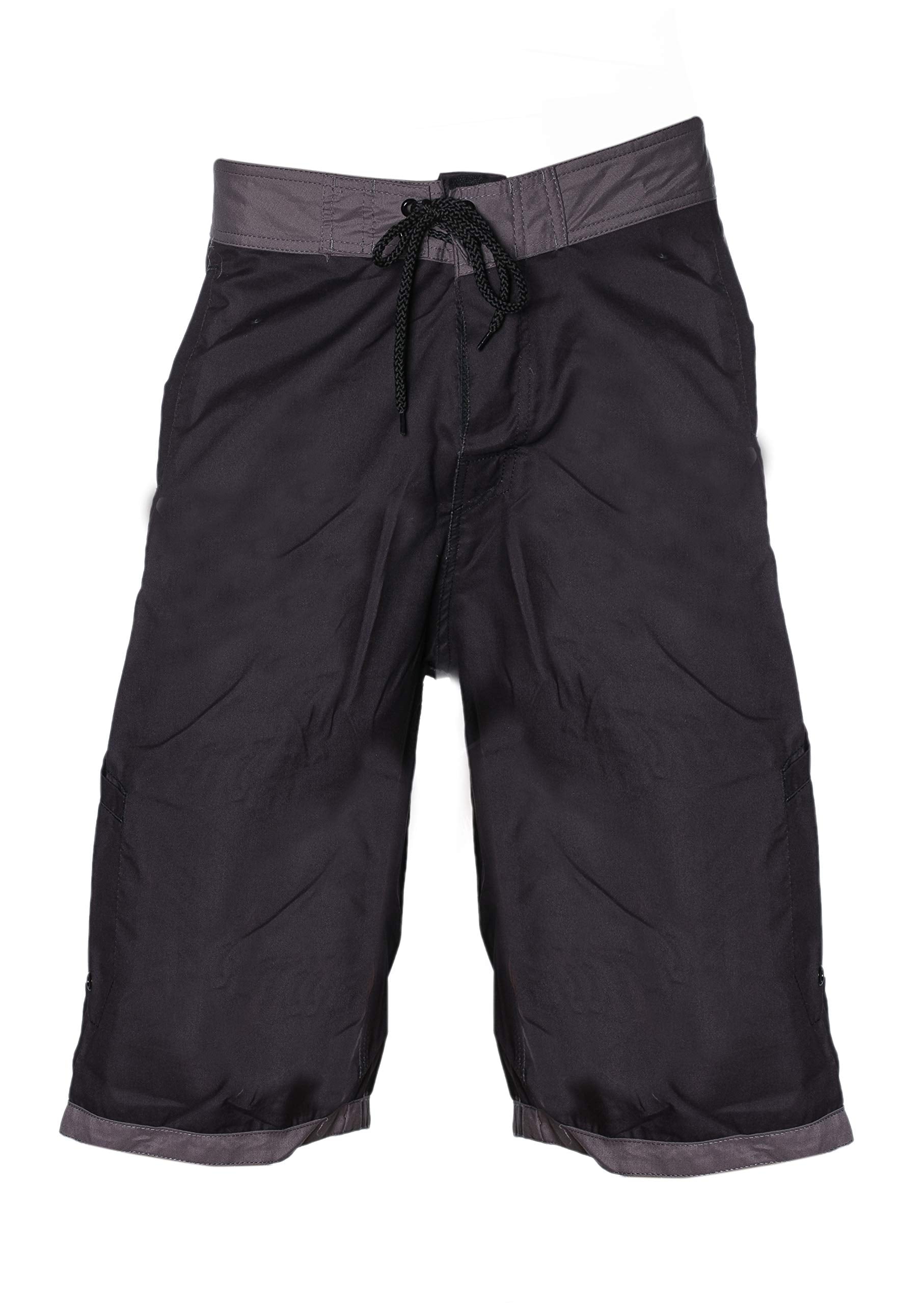 Homiegear Beach Wear for Men - Swimming Trunk for Men - Quick Dry Fabric Summer Long Beach Wear with Velcro & Drawstring Fit Design for Indoor & Outdoor - 13 Inch - Dark Black - S