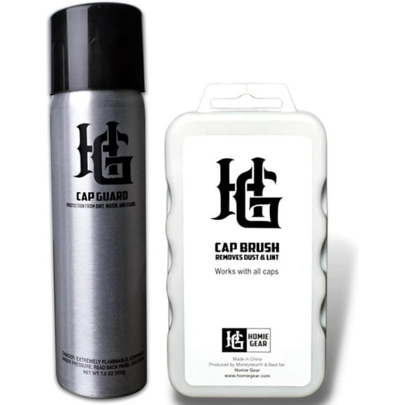 Homiegear Cap Freshener Guard Spray, Hat & Cap Guard Spray with Hat Cleaning Brush | Use on Leather | Clean Caps Faster & Easily | Remove Stain - Dust - Dirt - Lint - Fur
