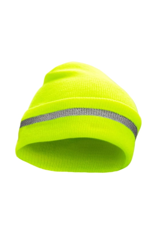 Unisex Reflective Safety Beanie Hat | High Visibility Construction Hat | Winter Knit Caps with Reflective Stripe (US, Alpha, One Size, Yellow)
