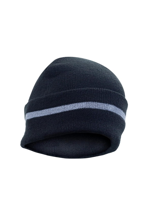 Unisex Reflective Safety Beanie Hat | High Visibility Construction Hat | Winter Knit Caps with Reflective Stripe (US, Alpha, One Size, Black)
