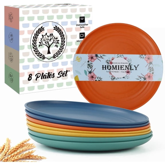 Homienly 8-Pack 6 inch Wheat Straw Small Plates, Unbreakable, Microwave & Dishwasher Safe, Colorful