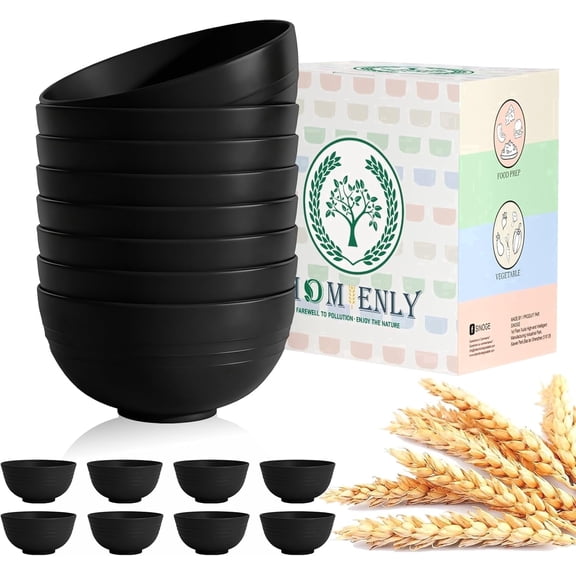 Homienly 8-Piece 26oz Large Cereal Bowls Set - Unbreakable Wheat Fiber Blend Soup & Salad Bowls, Lightweight BPA-Free Dinnerware for Everyday Meals, Microwave & Dishwasher Safe, Classic Black