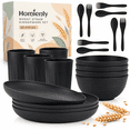 thumbnail image 1 of Homienly Dinner Set, 20-Piece Wheat Straw Dinnerware Set for 4, Plates Bowls Cups Forks & Spoons, Microwave Dishwasher Safe Tableware, Dish Set for 4, Matte Black, 1 of 8