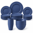 thumbnail image 1 of Homienly Dorm Dishes Set, 35-Piece Wheat Straw Dinnerware for 7, Plates Bowls & Cups, Lightweight Reusable Stackable Tableware, Microwave & Dishwasher Safe, College Apartment, Dark Blue, 1 of 8