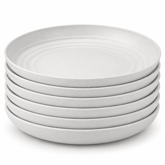 Homienly Lightweight Plates Set of 6, 8 Inch White Wheat Straw Plates, Lightweight Break-Resistant Dinnerware, Microwave, Freezer and Dishwasher Safe