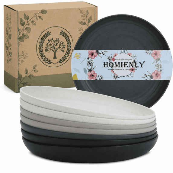 Homienly Plate Set, 8 Pack 11 Inch Main Course Plate Set, Stackable, Lightweight and Microwave Safe, Stone Gray