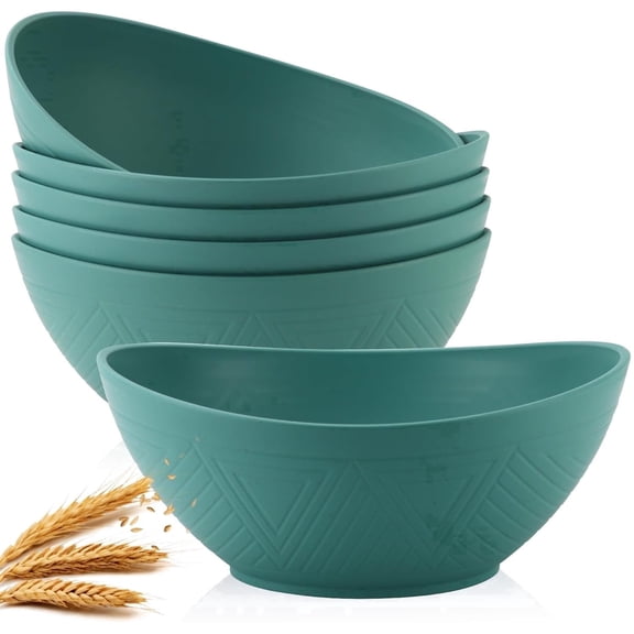 Homienly 6-Pack 60 oz Wheat Straw Salad Bowls, Microwave & Dishwasher Safe, Green