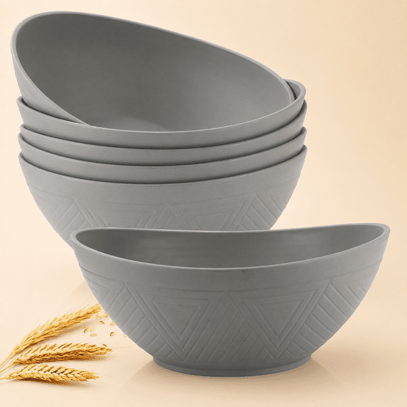 Homienly Salad Bowls 60 oz, 6 PCS Reusable Lightweight Round Bowls for Kitchen, Party & Family Serving, Microwave & Dishwasher Safe, Grey
