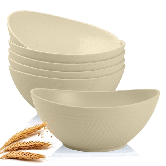 Homienly Wheat Straw Material Salad Bowl Set, 6-Pack 60 oz, Microwave & Dishwasher Safe, Plastic Bowls and Serving Bowl Set for Salad, Soup, Kitchen, Party and Camping, Beige