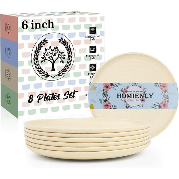 Homienly Small Plates, 5.7 Inch Lightweight & Unbreakable Wheat Straw Plates | Mini Dessert Plate Set, Microwave & Dishwasher Safe Set of 8 -Beige