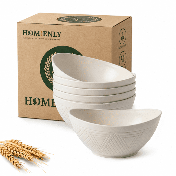 Homienly Wheat Straw Bowls 10 oz, 6 PCS Reusable Lightweight Mini Bowl Set for Yogurt, Fruit, Appetizer & Side Dishes, Microwave & Dishwasher Safe, Beige