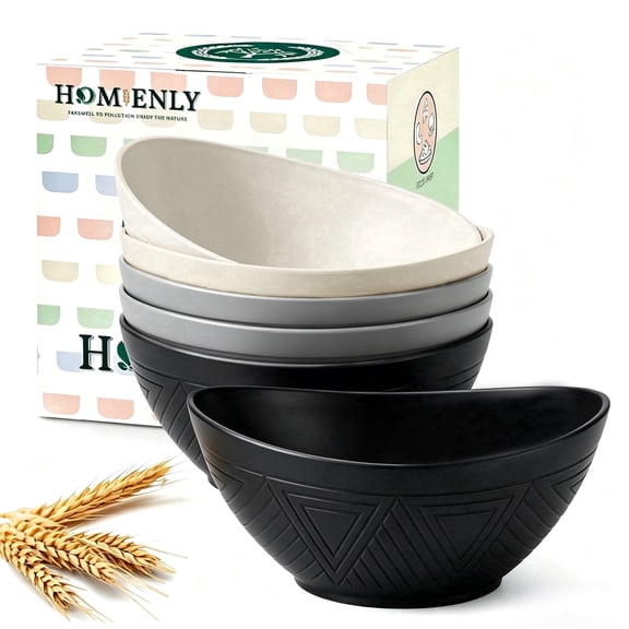 Homienly Wheat Straw Bowls 26 OZ Serving Bowls Oval Serving Dishes for Salad, Dinner, Cereal, Snack, Prep, Dessert Bowls Set Unbreakable Camping Bowls Microwave & Dishwasher Safe (6 PCS Grey Stone)