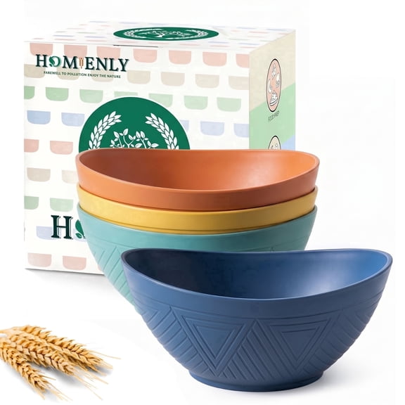 Homienly Wheat Straw Bowls Unbreakable Cereal Bowls 26 OZ Serving Bowls for Snack, Dessert, Dinner, Soup, Rice Microwave and Dishwasher Safe Bowls Set for Kitchen, Party, Dorm, RV (4 PCS Multi)