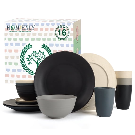 Strow Howse Homienly Wheat Straw Dinnerware Set, 16-Piece, Unbreakable Plates ...