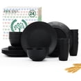 thumbnail image 1 of Homienly Wheat Straw Dinnerware Set, 24-Piece, Plates, Bowls & Cups, Service for 6, Microwave & Dishwasher Safe, Plastic Dinnerware Set and Dish Set for Home, College, Picnic and Travel, Black, 1 of 9