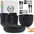 thumbnail image 1 of Homienly Wheat Straw Dinnerware Sets, 20pcs Unbreakable Microwave Dishwasher Safe Tableware Lightweight Bowls, Cups, Plates Set Reusable Dinner Plates Bowls set, Dishes Set (Matte Black), 1 of 8
