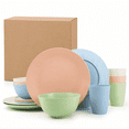 thumbnail image 1 of Homienly Reusable Wheat Straw Tableware Set for 4, Bowls and Plates Set with Cups, 16 Pieces, Lightweight Unbreakable BPA Free, Microwave and Dishwasher Safe, Space Saving for Dorm,Multi light, 1 of 8