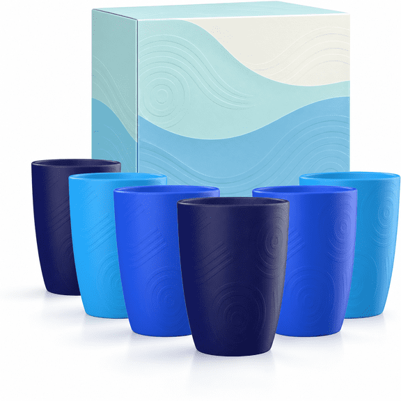 Homienly Wheat Straw Kitchen Cups, 6 Pack 12 oz Ocean Cup Set, Unbreakable, Reusable, Stackable, Microwave and Dishwasher Safe for Kitchen Counters and Casual Dining