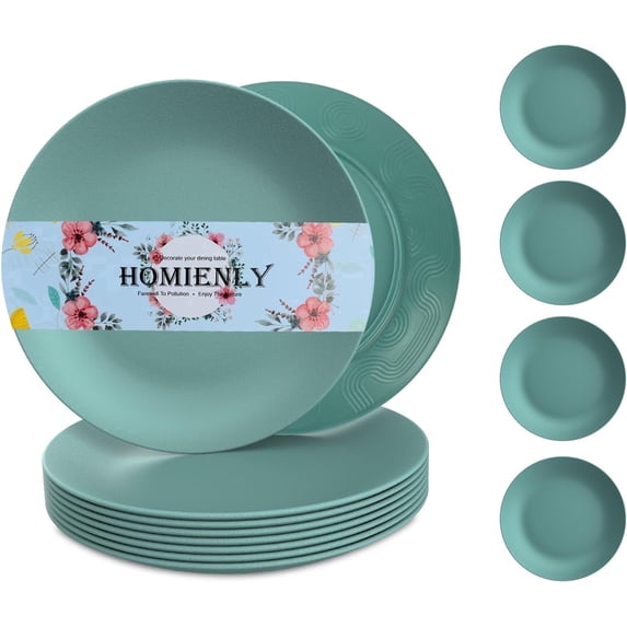 Homienly Wheat Straw Plate Set Unbreakable Microwave Dishwasher Safe 8 Pack 9 Inch